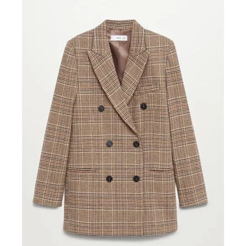 MANGO MNG Women’s Size Small Wrap Check Suit Blazer NWT OPEN 2 OFFERS - Picture 9 of 14